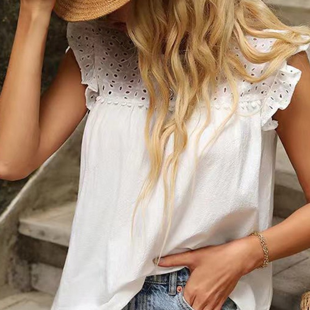 White Flutter Sleeve Ruffled Blouse